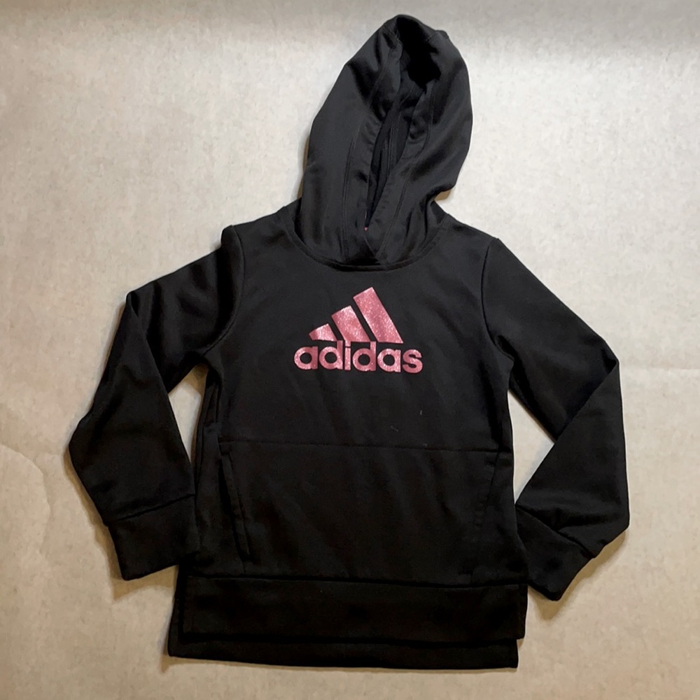 Adidas black hoodie glitter pink logo size 5